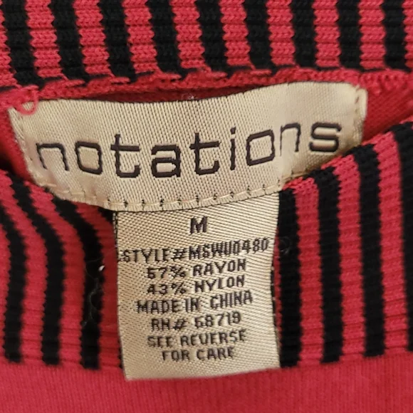 🍂3/$10 Notations Stretchy Red & Black Two-Tone 3/4 Sleeve Boat-Neck Blouse - Picture 6 of 8